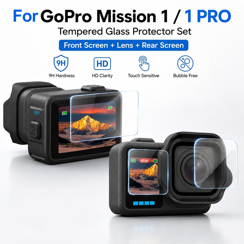 กระจก 9H สําหรับ GOPRO MISSION 1/1PRO เลนส์ป้องกันหน้าจอ Clear Ultra-HD กระจกนิรภัยฟิล์มป้องกันรอยขีดข่วนกล้องอุปกรณ์เสริม
