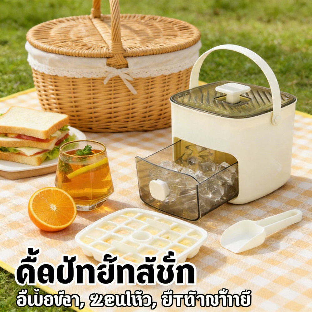 แข็งน้ำถาด 2ชั้น ฝาปิด ฟรีพลั่ว/ที่หนีบ แม่พิมพ์เกรดอาหาร กล่องมีฝา