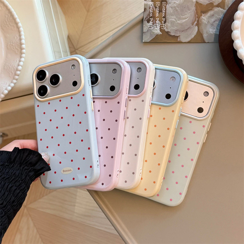 เกาหลี Ins เต็มหน้าจอ Polka Dots เคสโทรศัพท์สําหรับ iPhone 17 16 15 14 13 17 PRO MAX 14 15 16 PRO MAX สีลูกกวาดหวานสาว anti-fall ฝาครอบ