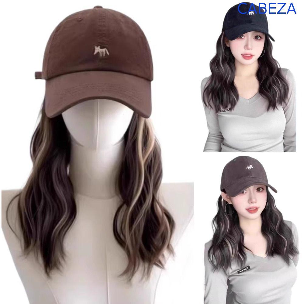 CABEZA หมวกเบสบอลพร้อมวิกผม, หมวกกันแดดชิ้นเดียวผมยาวหยัก, แฟชั่นไฮไลท์สีบลอนด์สไตล์เกาหลีแฮร์พีชหมวกปรับได้วิกผมใช้ทุกวัน