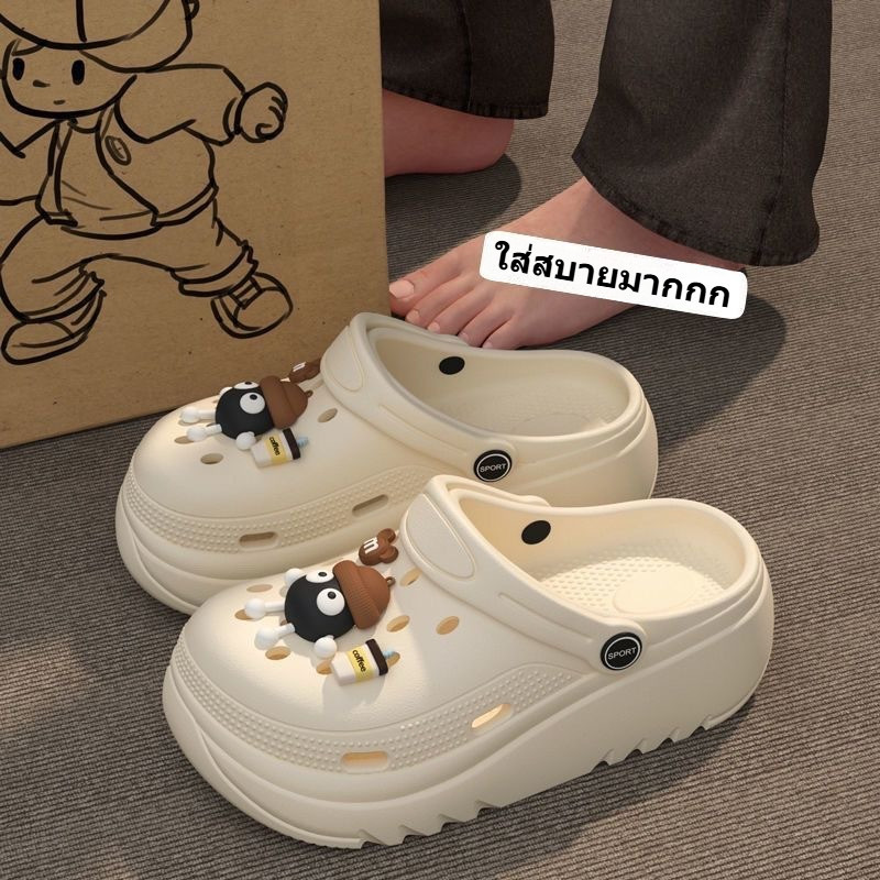 รองเท้าแตะปิดหัวผู้หญิง พื้นหนา นุ่ม กันลื่น ลายการ์ตูน ใส่นอกบ้าน รองเท้าแฟชั่นหน้าร้อน