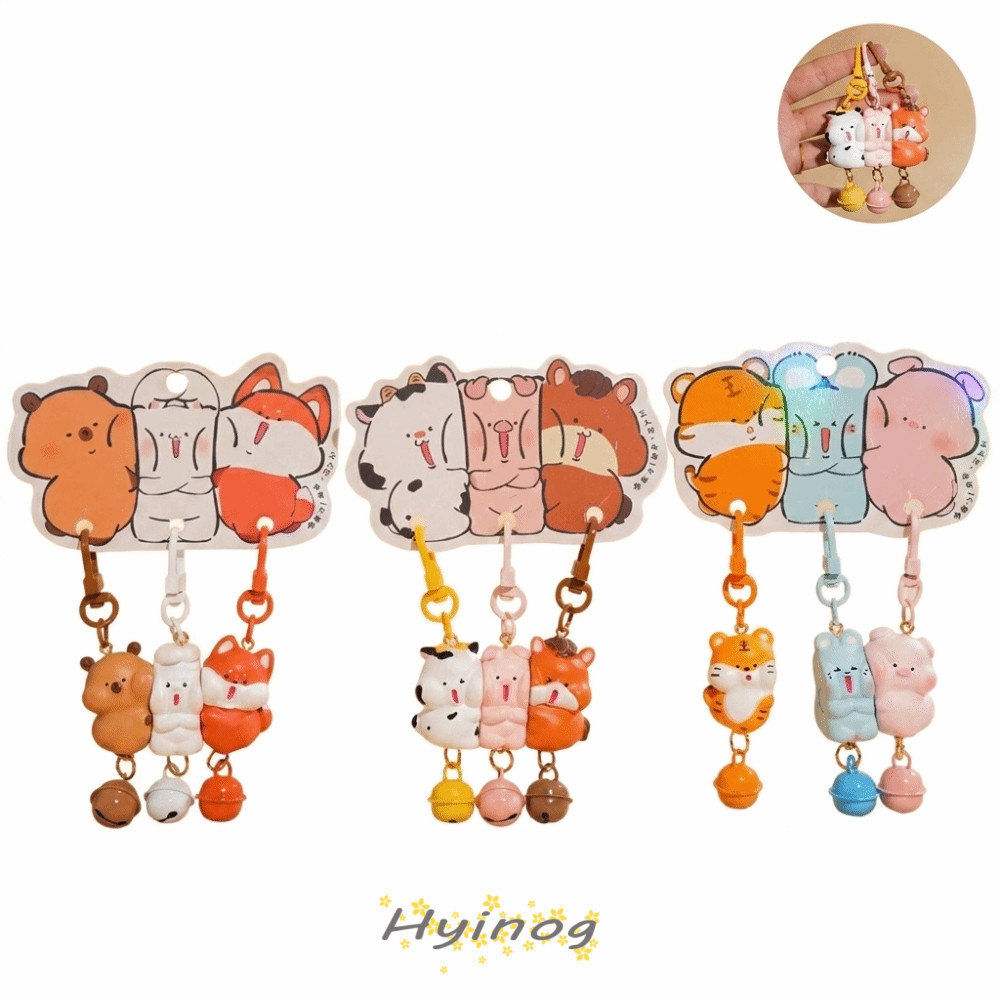 HYINOG 3 ชิ้นชุดพวงกุญแจสัตว์, แม่เหล็ก Mini Magnetic Snap พวงกุญแจ, Charms เรซิ่นการ์ตูนกระเป๋าเป้สะพายหลัง Charm ของขวัญ