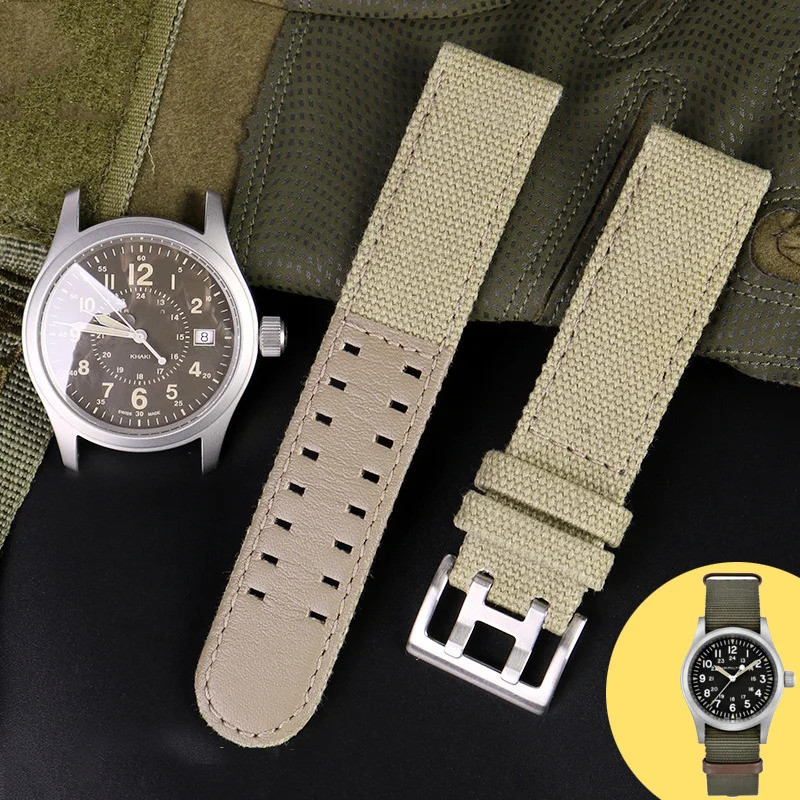 Canvas Lea-ther Bottom Watc สําหรับ Hamilton Khaki Field Watch H68201993 ชม.7060596 สายนาฬิกา Seiko 