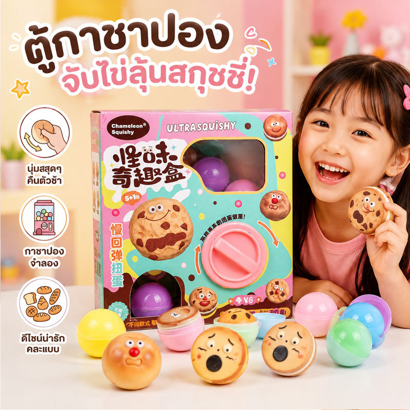 สกุชชี่หมุนได้จริง จุ่มคุ้กกี้ Chamelon น่ารักแบบคุกกี้ ของเล่นบีบอัด สุ่มบีบได้ ช่วยคลายเครียด