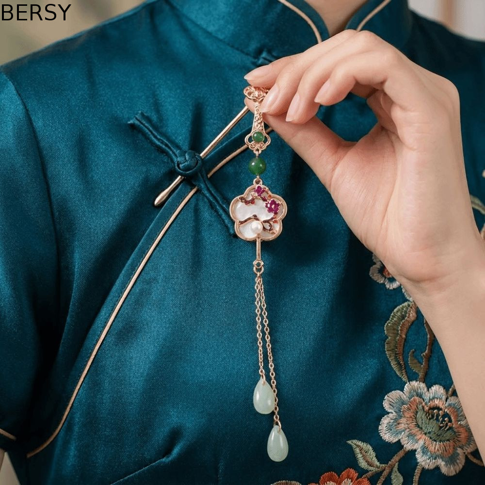 BERSY เครื่องประดับHanfuสำหรับผู้หญิง พู่ยาวสไตล์จีน หรูหราพร้อมการเคลือบทองแดง เพิ่มความสวยงามในการสวมใส่