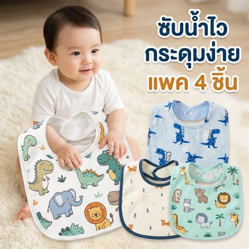 ผ้ากันเปื้อนเด็ก ผ้ากันเปื้อนเด็กอนุบาล ผ้าซับน้ำลายเด็ก กันน้ำ ผ้าฝ้ายแท้ ซับน้ำดี