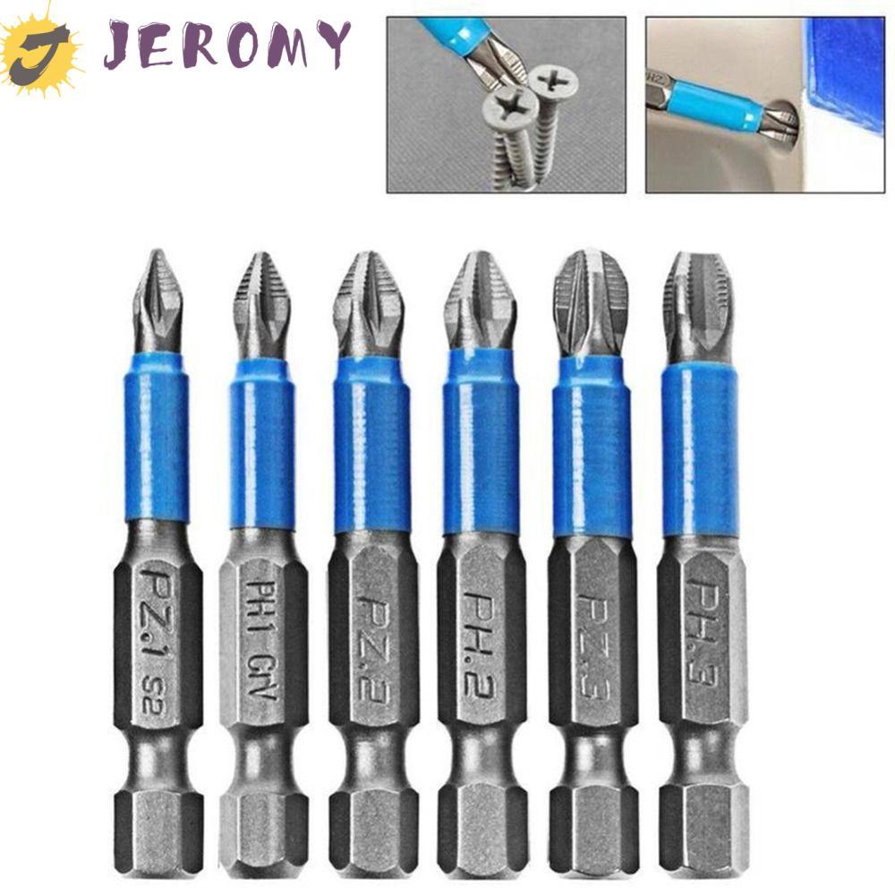 JEROMY 6 ชิ้น Cross Head Bit, Impact Strong Single Head Phillips ไขควง Bits, 50 มม.Anti Slip S2 เหล็ก Hex Shank Power เครื่องมือมือ