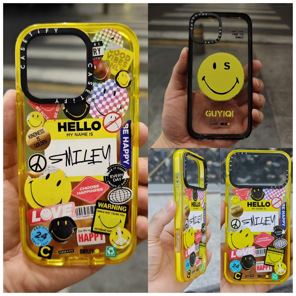 ตลก Emoji Smile สี Hard โปร่งใสเคสโทรศัพท์สําหรับ iPhone 18 17 16 15 14 13 12 Pro Max Plus Air