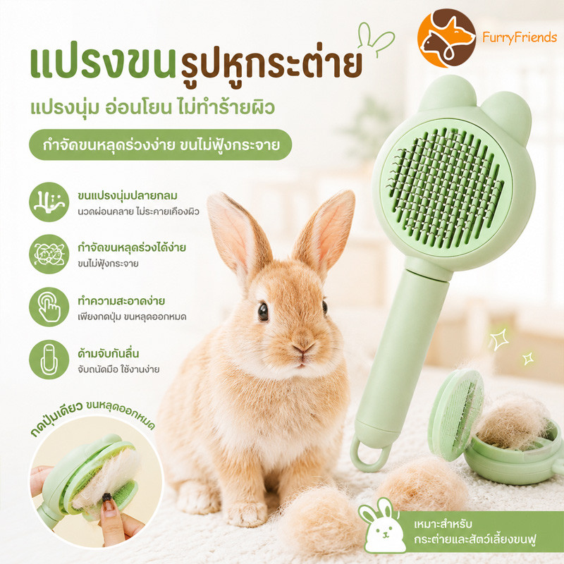 แปรงขนกระต่าย หวีสัตว์เลี้ยง กำจัดขนที่ลอยอยู่ วัสดุที่สะดวกสบาย ด้ามจับยาวสะดวกและเหมาะสม