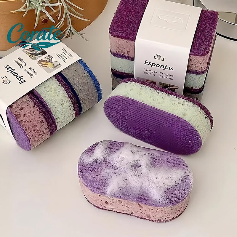 [รัฐ] Thiened High-Density Colourful Sponge Scrubber - แปรงล้างจานกันน้ํามันสองด้าน, แผ่นทําความสะอาดห้องครัวที่ทนทาน