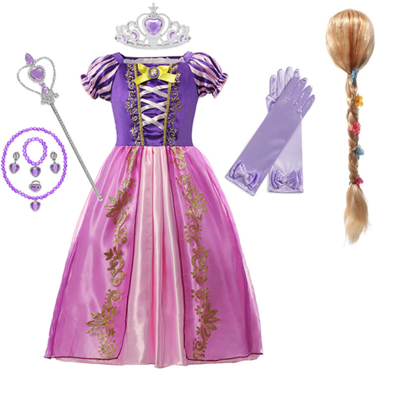 Disney Escaping Le Pei Rapunzel กระโปรงเด็กผู้หญิงเด็กฤดูร้อนคอสเพลย์เครื่องแต่งกายวัน 6 ฮาโลวีน
