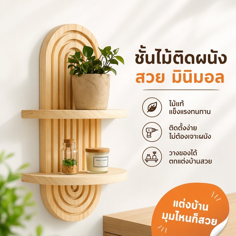 ชั้นวางติดผนัง ไม้จริง ชั้นวางของตกแต่ง ชั้นวางต้นไม้ ชั้นไม้ มินิมอล วินเทจ แต่งบ้าน ประหยัดพื้นที่