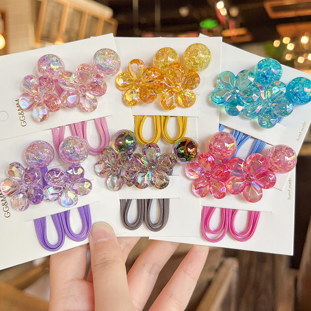 ยางมัดผมรูปดอกไม้ หางม้าคริสตัลใสหวานน่ารัก