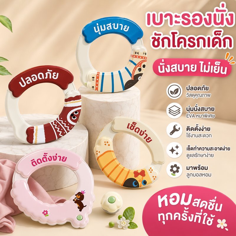 เบาะรองนั่งชักโครก EVA กันน้ำ นุ่มหนา ติดง่าย ถอดล้างง่าย แห้งไว ห้องน้ำหอม เบาะนั่งสุขภัณฑ์
