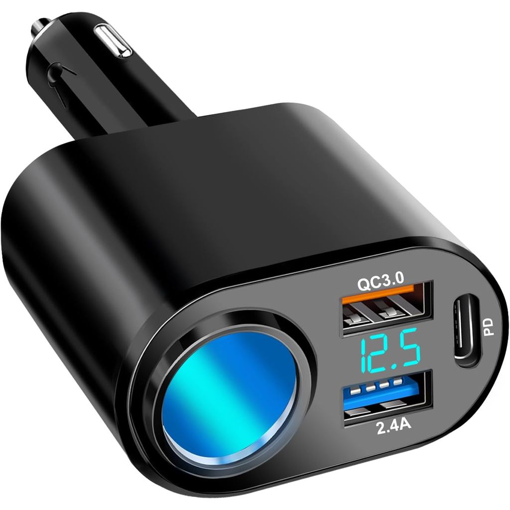 USB C Car Charger, PD 30W Type C Dual USB Fast Car Charger 90W Cigarrete Light Socket Adapter ใช้งาน