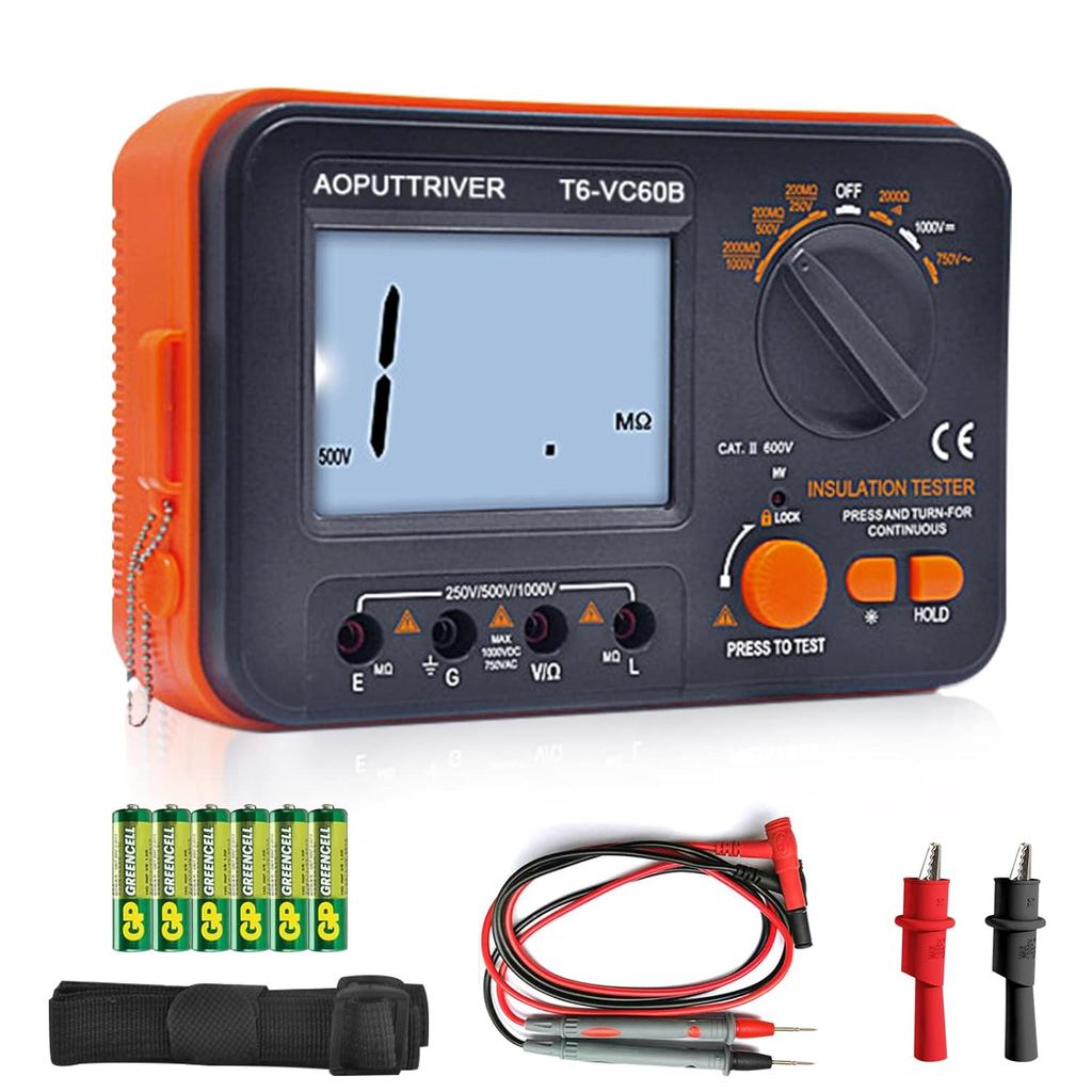Megohmmeter 1000V เครื่องทดสอบความต้านทานฉนวน, 1999 นับ Megaohm Meter จอแสดงผล LCD ขนาดใหญ่ DCV ACV 