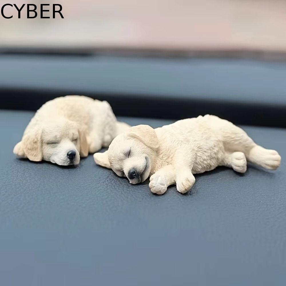 รูปของเล่นสุนัข CYBER, ลูกสุนัขน่ารักจําลองสุนัขเครื่องประดับรถ, รูปปั้นตกแต่งภายในรถเรซิ่น Sleeping Golden Retriever Model Dashboard Tabletop