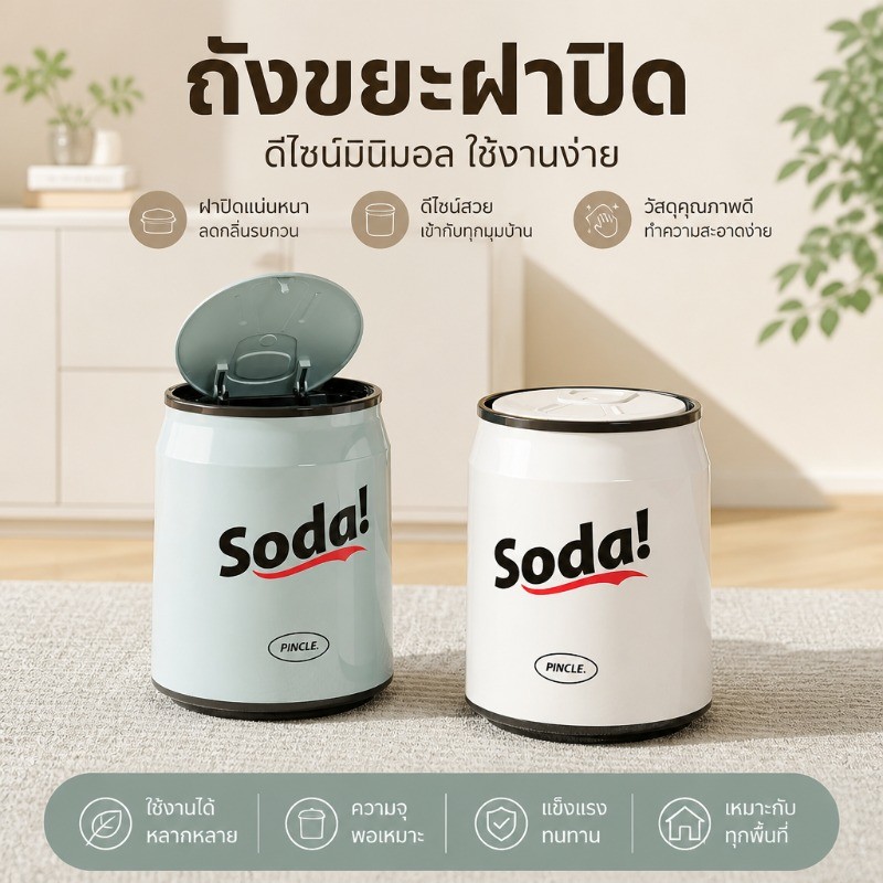 ถังขยะดีไซน์ลักษณะกระป๋อง สําหรับใช้ในบ้าน ห้องนอน ห้องนั่งเล่น และห้องครัว เพื่อป้องกันไม่ให้มีกลิ่นไม่พึงประสงค์