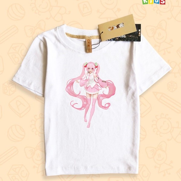 KIDS Hatsune Miku สีชมพู Sakura Miku Vocaloid อะนิเมะ KIDS เสื้อยืด
