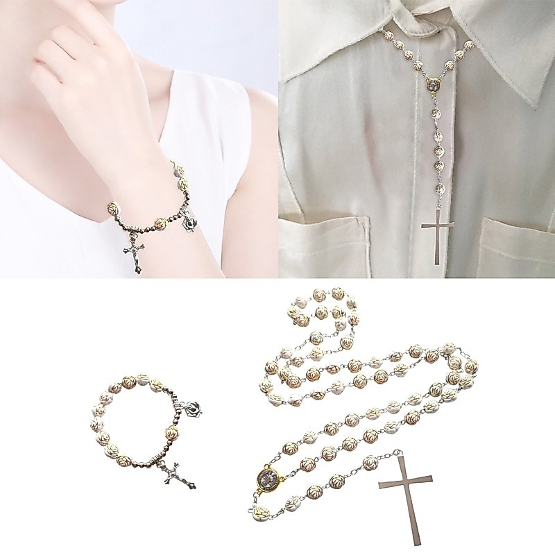 IOR สร้อยคอลูกประคําคริสเตียนสร้อยข้อมือข้ามจี้สร้อยคอเครื่องประดับศาสนาลูกปัดสร้อยข้อมือลูกปัดสร้อย