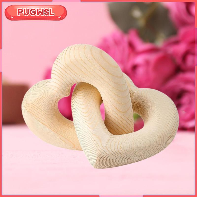 [pugwsl] Wooden Interlocking Hearts Decor Keepsake Gift for Home Wedding Anniversary