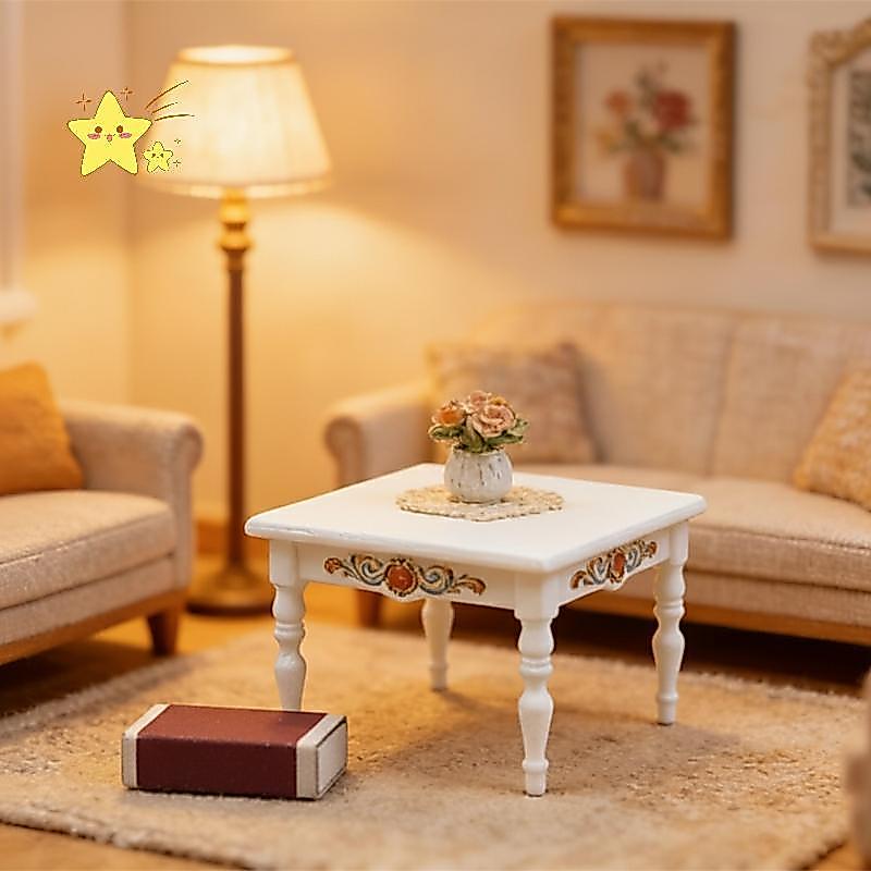 [JBTH] 1/12 Dollhouse Square Tea Table Model Mini Miniature Accessory เหมาะสําหรับฉากจําลองและตกแต่ง