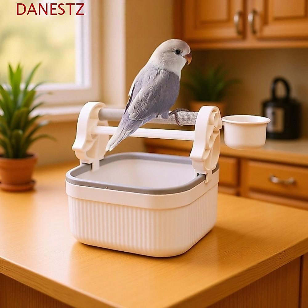 DANESTZ Parrot Desktop Stand, Interactive พร้อมถ้วยอาหาร Parrot แท่นฝึกไม่เต็มเต็ง, เสากันลื่น Anti-Splash Design Pet Bird Perching Stand บรรเทาความเบื่อ