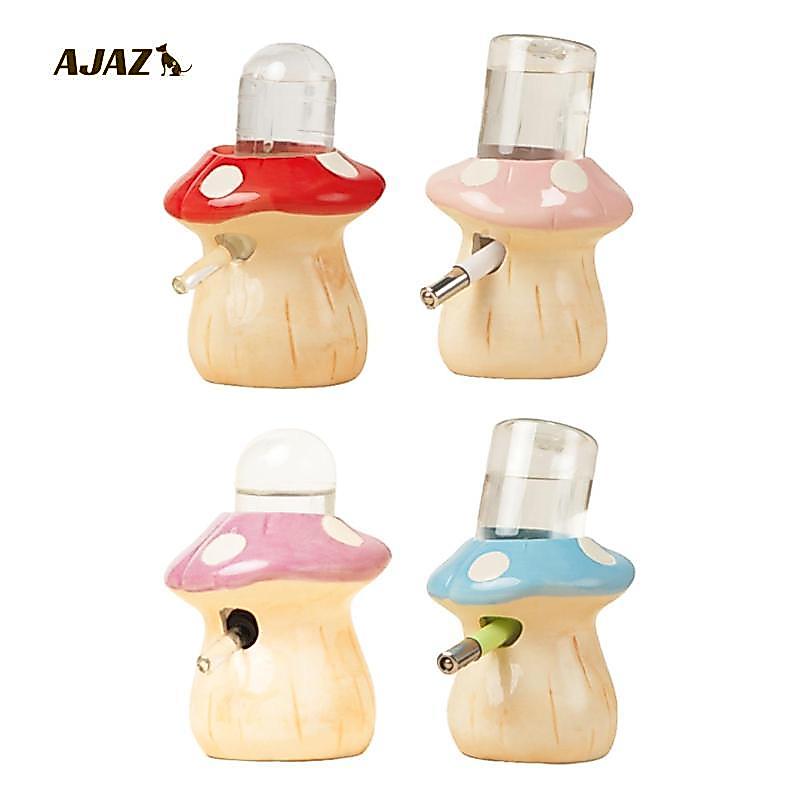 [AJAZ] ขวดน้ําหนูแฮมสเตอร์เห็ดเซรามิคกรงอุปกรณ์เสริม Leakproof Waterer Holder หัวฉีดสแตนเลสและขาตั้งเหมาะสําหรับ Gerbil Dw