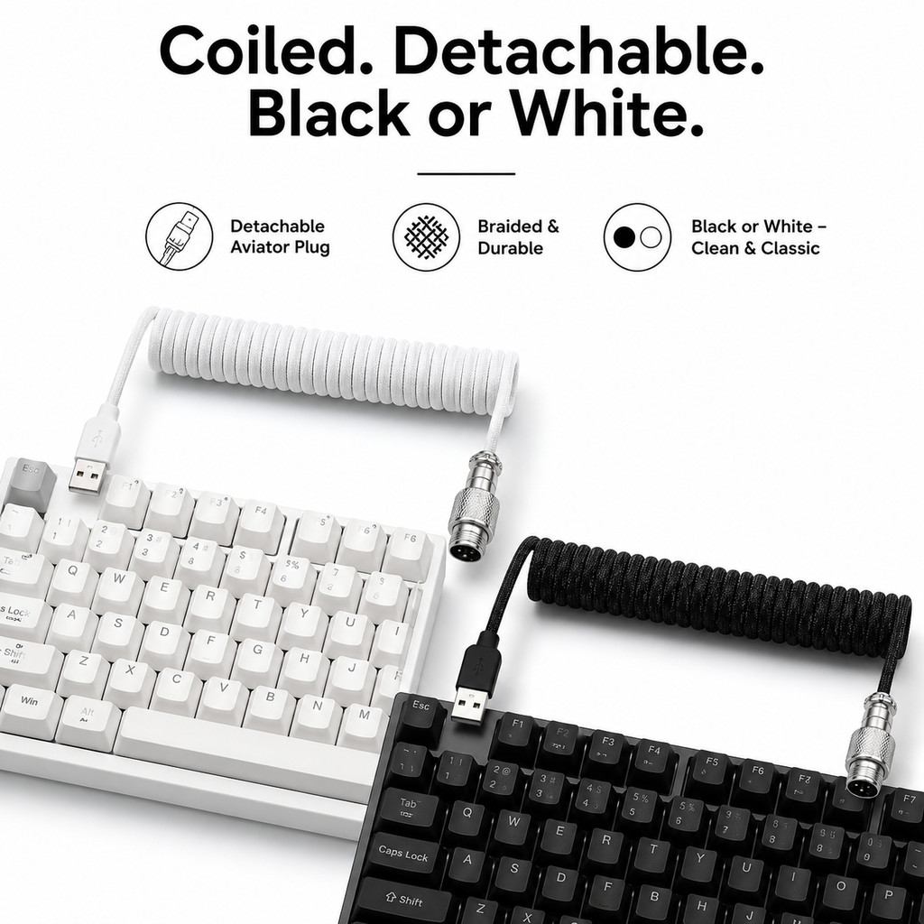 Mechanical Coiled Keyboard Cable Type C Aviator Connector ทนทานสําหรับ Desktop & Computer