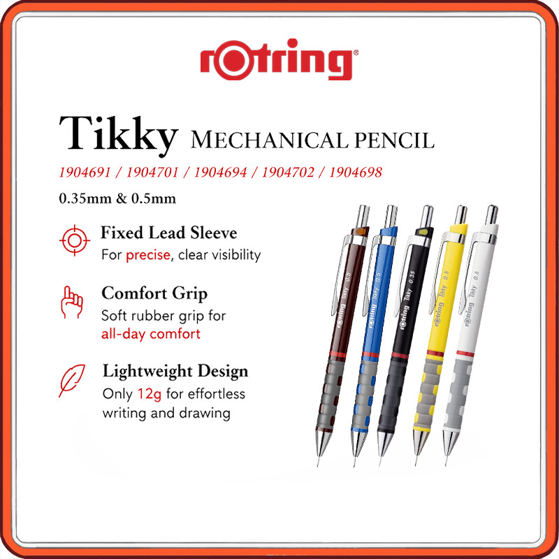 rOtring Tikky Mechanical Pencil 0.5mm / 0.35mm Drafting Pencil – Burgundy, Blue, Black, Yellow & Whi