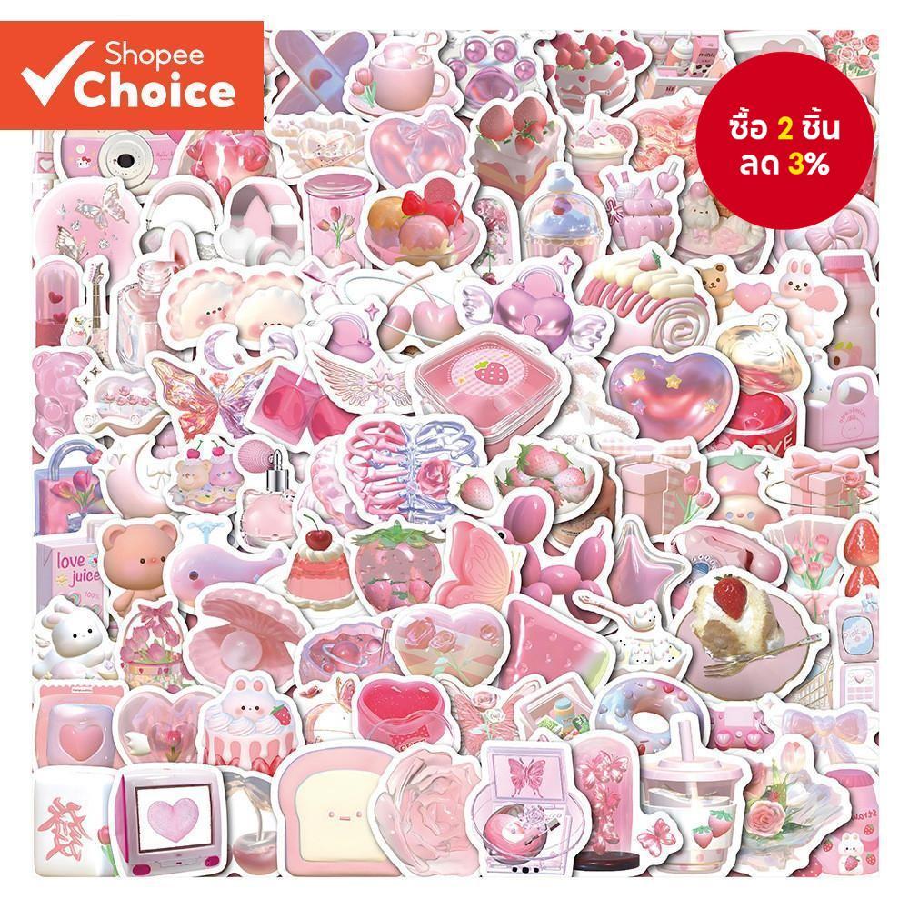 สีชมพู 3D สติกเกอร์ 100PCS น่ารักที่มีสีสันไวนิล Decals สติกเกอร์กันน้ําสําหรับเคสโทรศัพท์แล็ปท็อปกระเป๋าเดินทางเด็กของขวัญ
