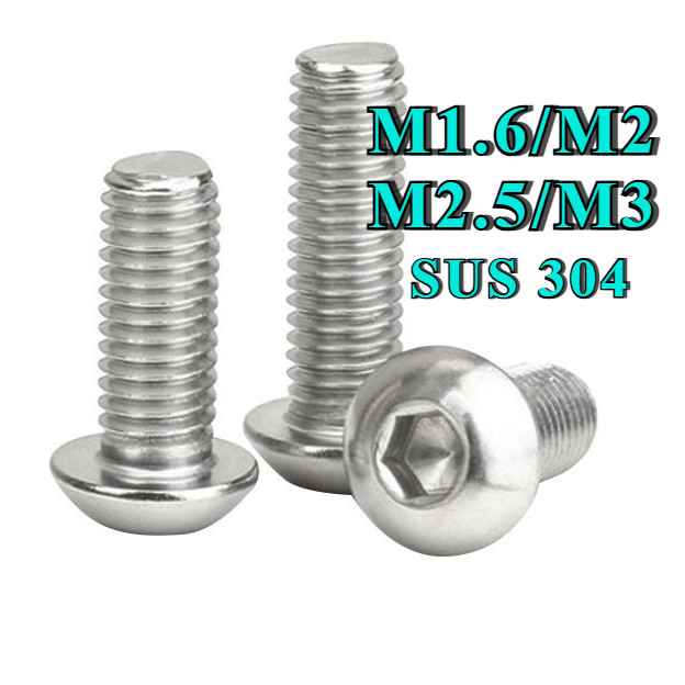 น็อตสกรู หัวจมกลม สแตนเลส 304 เกลียวมิล หยาบ M1.6 M2 M2.5 M3 Button head screw ISO7380 [DL]