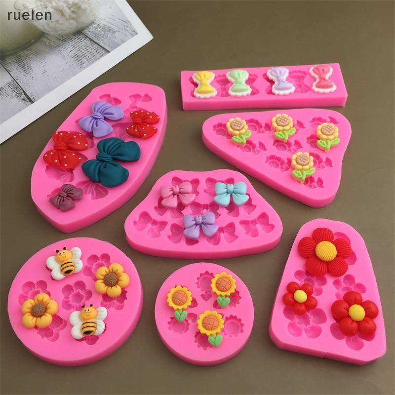 Uelen น่ารักการ์ตูนดอกไม้ Bow Bee Fondant แม่พิมพ์ซิลิโคน DIY Cupcake Fondant เค้กตกแต่งช็อกโกแลต Candy เบเกอรี่แม่พิมพ์ TH