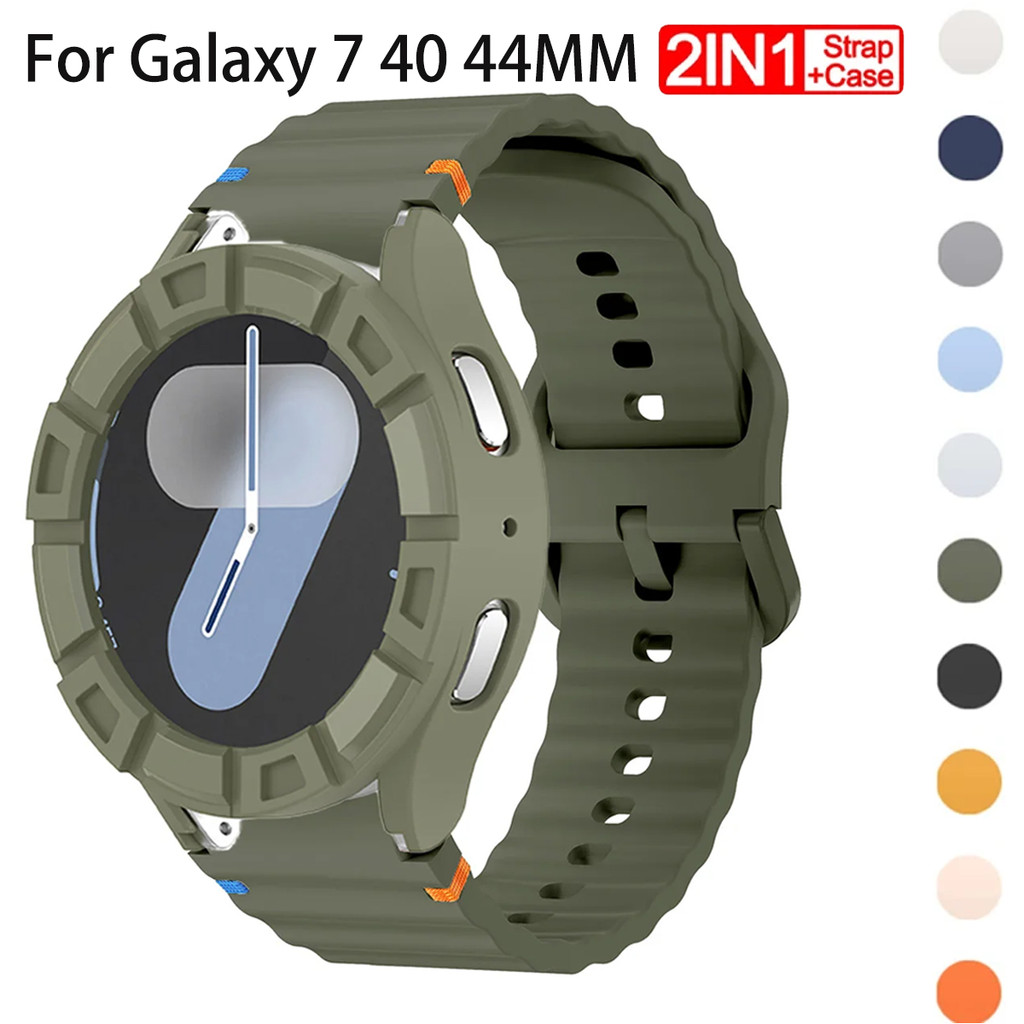 เคส + สายรัดสําหรับ Samsung Galaxy Watch 7 40 44 มม.ฝาครอบ TPU ป้องกันกันชนซิลิโคนกีฬาสําหรับ Galaxy 7 สร้อยข้อมือเชลล์