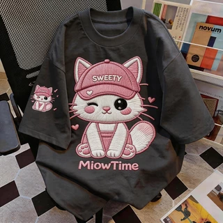 TEE·SHOP🍀เสื้อยืด ' SWEETY MiowTime ' สไตล์เกาหลี เท่ห์มาก ใส่ได้ทั้งชายหญิง ผ้านุ่มสบายตัวทั้งวัน รองรับ COD