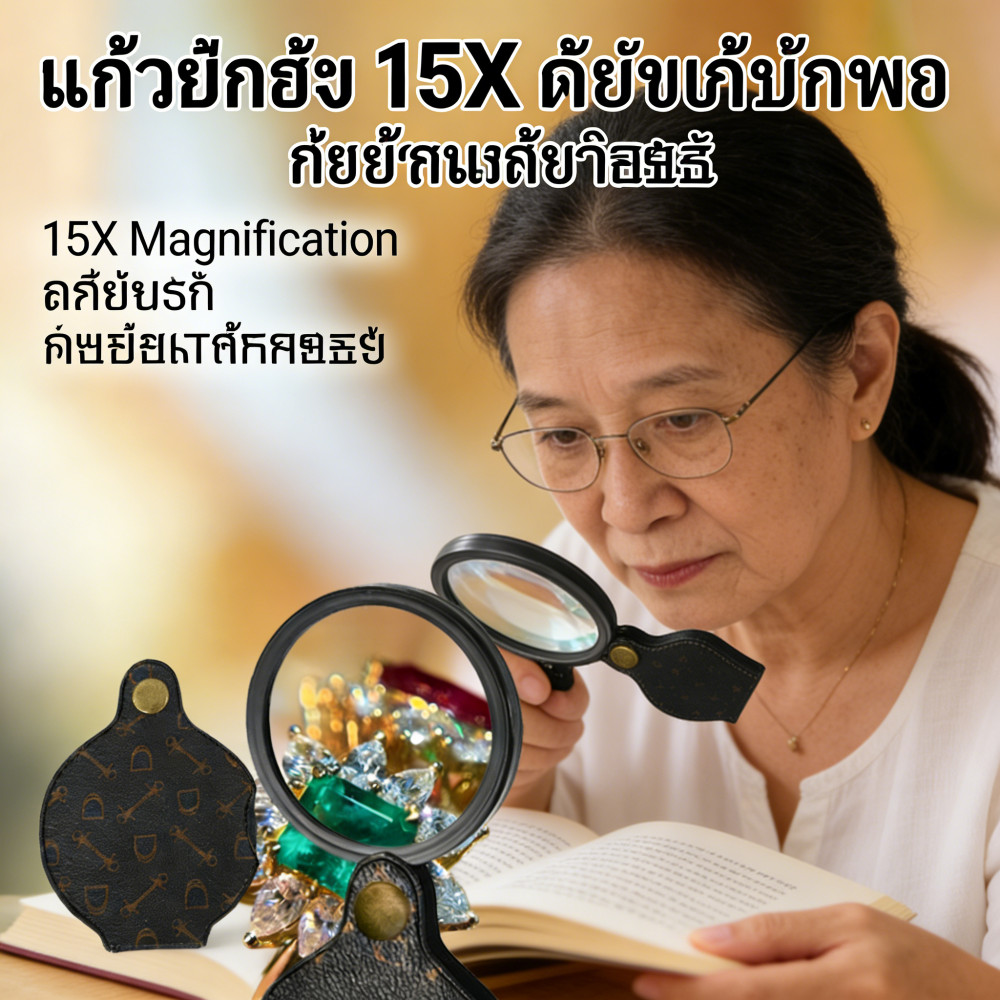 แว่นตาแว่นขยายกระเป๋า Loupes แบบพับได้มือถือแว่นขยายแว่นประดับ 15X