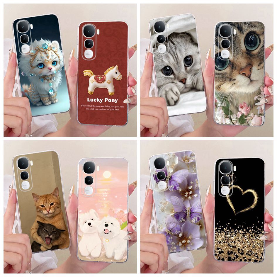 สําหรับVivo Y400 5Gกรณีน่ารักการ์ตูนแมวสุนัขLucky Ponyทาสีซิลิโคนนุ่มClearเคสโทรศัพท์สําหรับVivo Y40