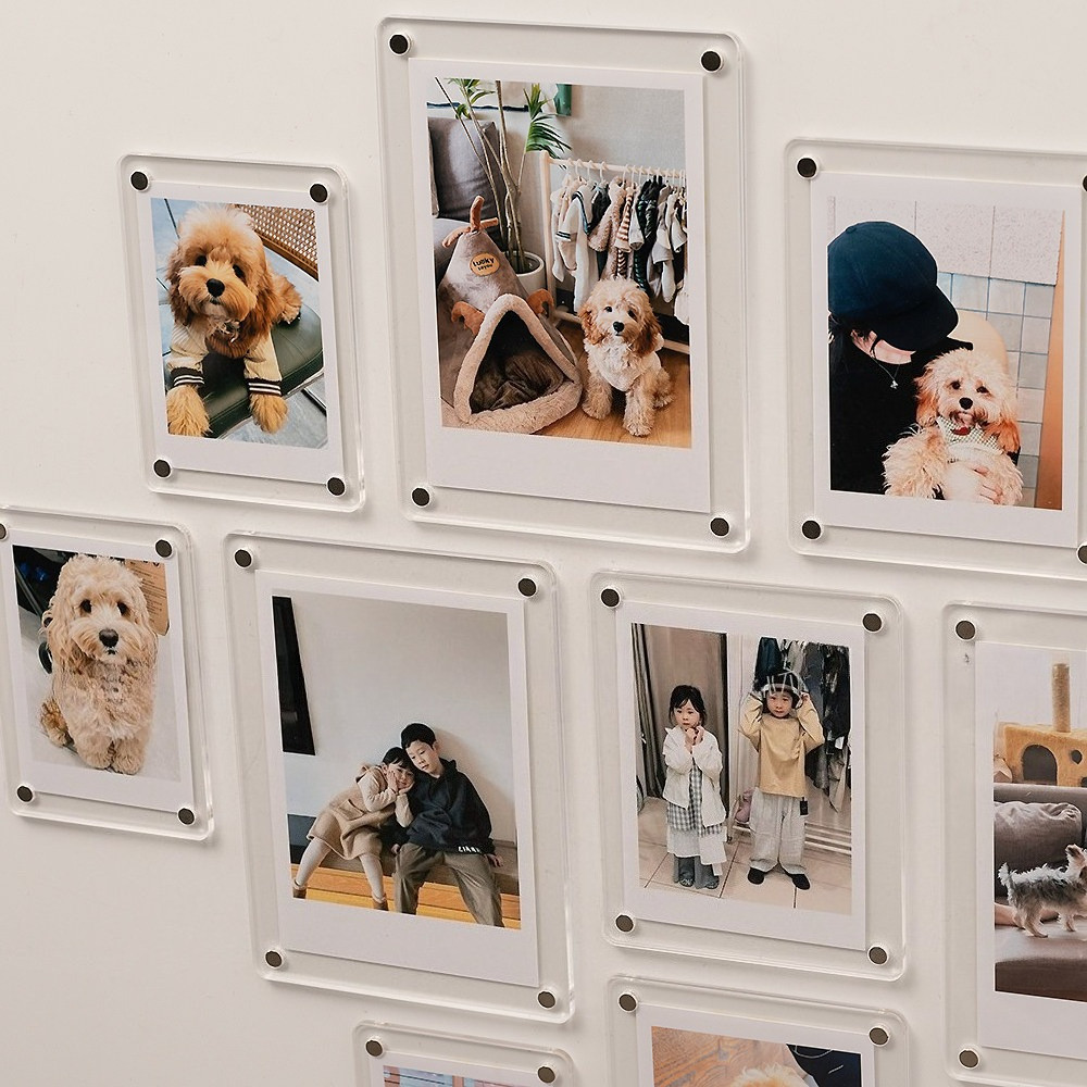 Magnetic กรอบรูป แม่เหล็กติดตู้เย็น กรอบรูปอะคริลิก ที่วางการ์ด โปร่งใส ผนังรูปภาพ DIY กรอบรูปขนาดเล็ก การตกแต่งตู้เย็น