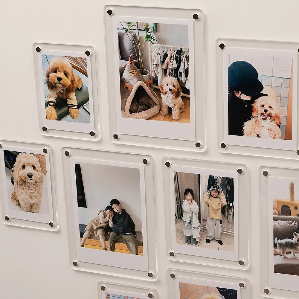 Magnetic กรอบรูป แม่เหล็กติดตู้เย็น กรอบรูปอะคริลิก ที่วางการ์ด โปร่งใส ผนังรูปภาพ DIY กรอบรูปขนาดเล็ก การตกแต่งตู้เย็น