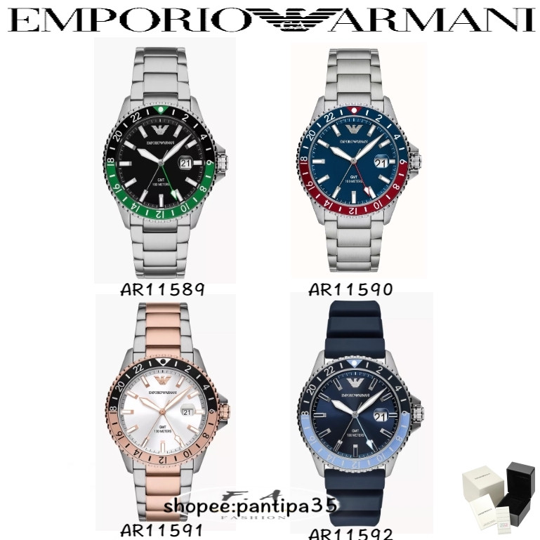 นาฬิกา Emporio Armani GMT สเตนเลส dual-time สําหรับผู้ชาย (รุ่น: AR115989, AR11590, AR11591, AR11592