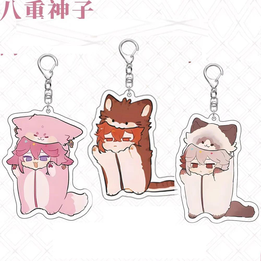อะนิเมะเกมน่ารักการ์ตูนสัตว์แมว Yae Miko Kaedehara Kazuha Tartaglia Nahida Wanderer พวงกุญแจพวงกุญแจ
