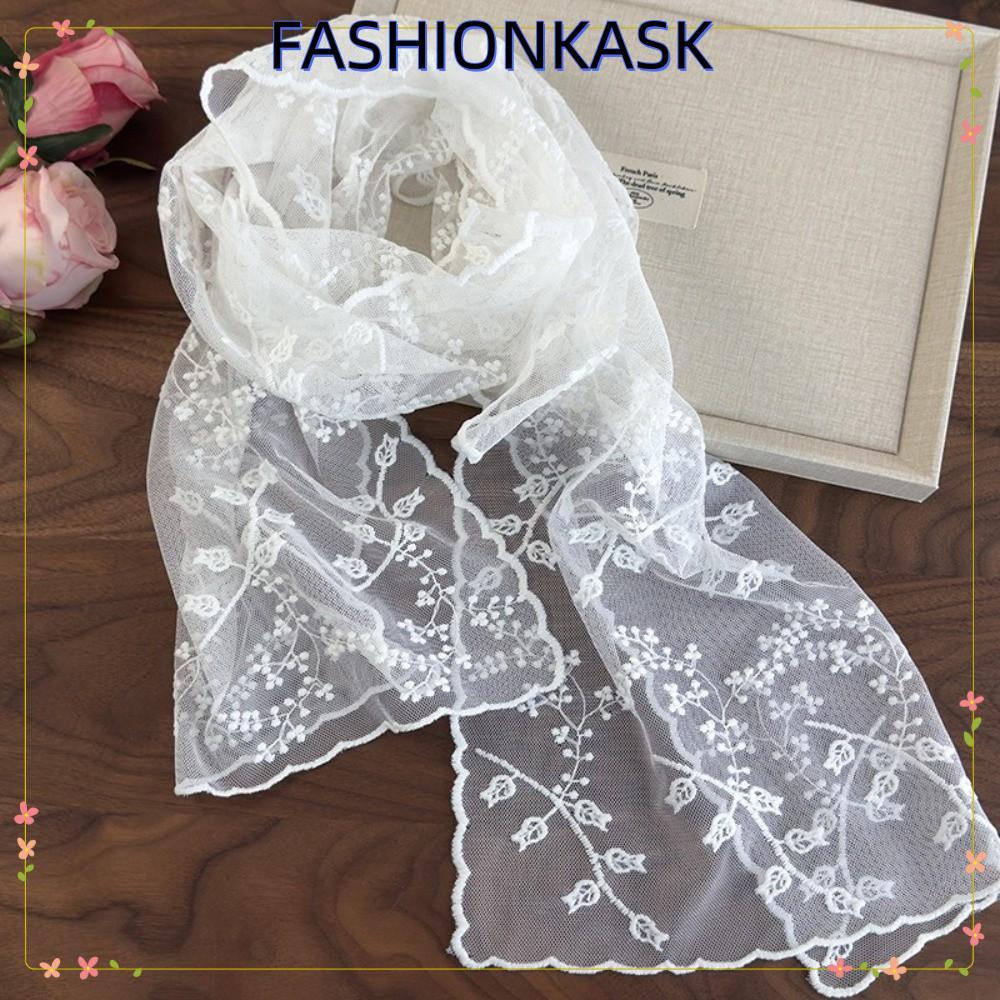 IFASHIONKA ผ้าพันคอลูกไม้, การออกแบบปัก Elegant Lace Square ผ้าพันคอ, วัสดุลูกไม้น้ําหนักเบาสีทึบผ้าพันคอ Photo