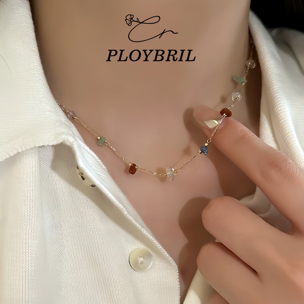 PLOYBRIL สร้อยคอโช้กเกอร์ ประดับหิน สีสันสดใส แฟชั่นฤดูร้อน สําหรับผู้หญิง X065