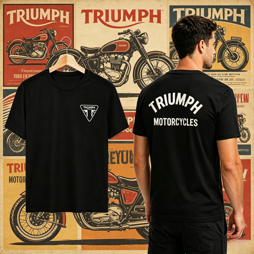เสื้อยืดผ้าฝ้ายแท้ ลาย Triumph Motorcycles สไตล์วินเทจมอเตอร์ไซค์เท่ๆ แฟชั่นยอดนิยม สำหรับผู้ชายและผู้หญิง S-5XL