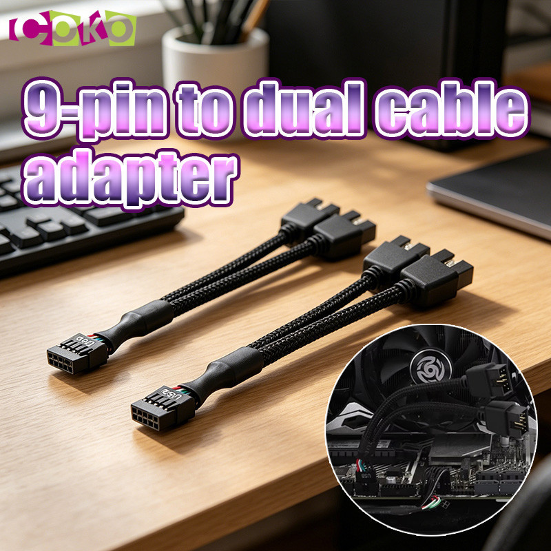 usb 9 pin splitter อะแดปเตอร์สายเคเบิลต่อขยายเมนบอร์ด usb 2.0 ขนาด15CM ตัวเมีย USB 1เป็น2 อุปกรณ์ป้องกัน