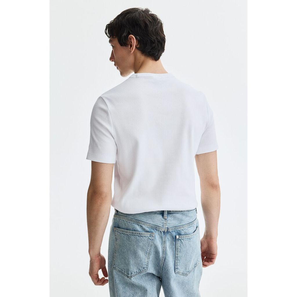 H&M(เอชแอนด์เอ็ม) เสื้อยืดทรงสลิมผ้าริบ ผู้ชาย 1347498_1