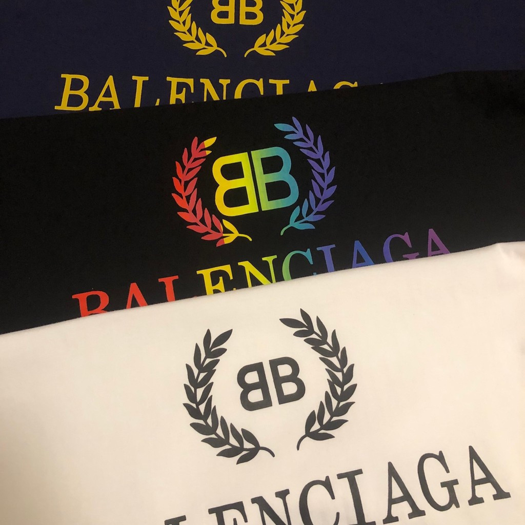 BALENCIAGA/BALENCIAGA 2026 คลาสสิกรอบคอแขนสั้นเสื้อยืดผู้ชายผู้หญิงสไตล์ Slim-Fit Creative Basic ฤดู