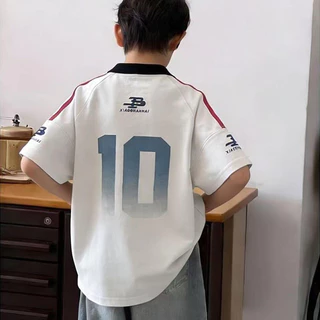 [มล] 80-170ซม [สินค้าสูง] เด็กเกาหลีรุ่นรถจักรยานยนต์แขนสั้นเสื้อยืดผ้าฝ้ายเย็นแฟชั่นด้านบนชายหญิงกลางเด็กใหญ่