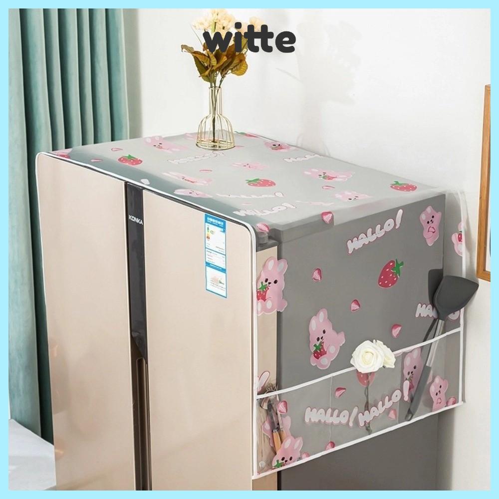 WITTE ผ้าคลุมกันฝุ่นซักได้,การพิมพ์การ์ตูนผ้าคลุมตู้เย็นกันน้ํา,น่ารักพร้อมกระเป๋าเก็บผ้าคลุมเครื่องใช้ในครัวเรือน PEVA อเนกประสงค์ป้องกันเครื่องใช้ไฟฟ้า