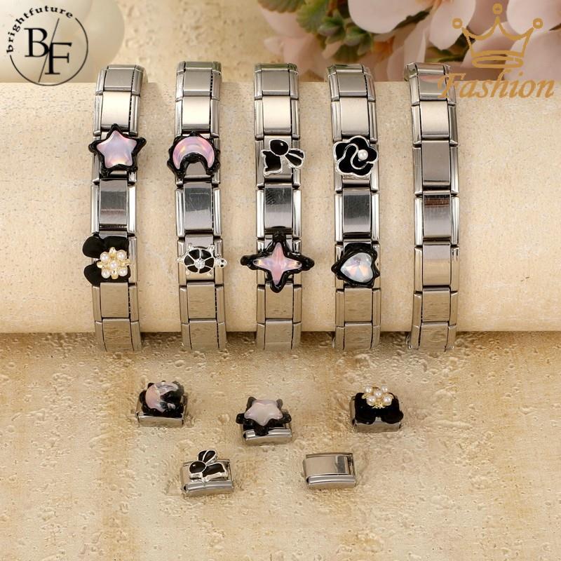 Pearl Bow สร้อยข้อมือ Charm อิตาเลี่ยน Fit 9 มม.สร้อยข้อมือสแตนเลสเครื่องประดับทําอุปกรณ์เสริม DIY Retro บุคลิกภาพโมดูลสร้อยข้อมือ